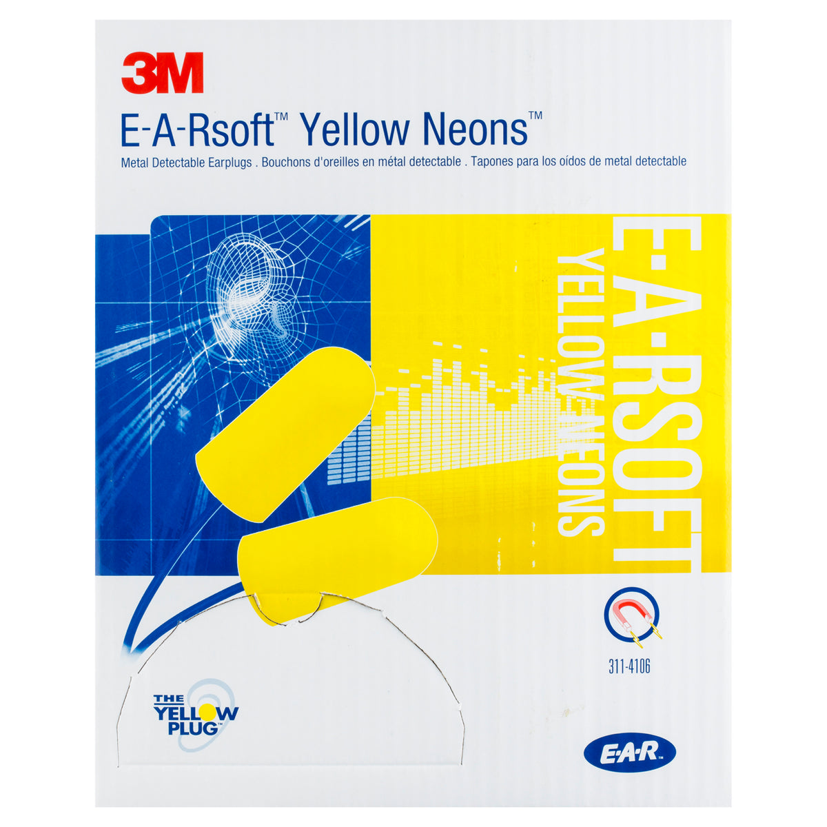 (Case of 10 boxes) 3M Regular Size Yellow Corded Earplugs in Polybag Class 4 SLC80 23dB (200 pairs per box) (70071515103)