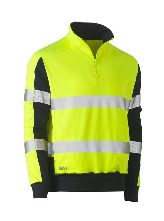 Bisley Taped Two Tone Hi Vis Contrast Stretchy 1/4 Zip Pullover