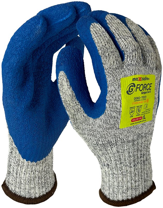 Maxisafe G-Force Grippa Cut Resistant Level F, Blue Latex Coated Glove (12 Pairs)