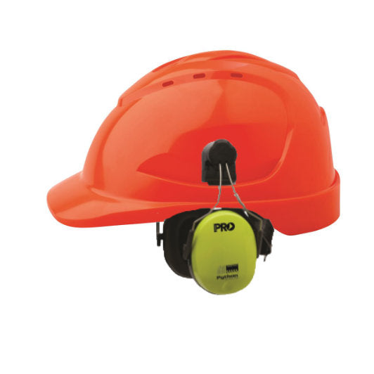 ProChoice V9 Hard Hat Vented Fluro Orange (HHV9-FO) with Python Earmuffs (HHEMPYTS)