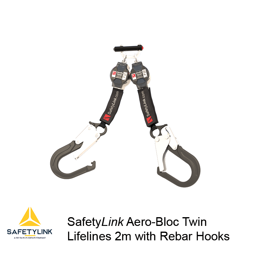 Safetylink AERO BLOC 2m Twin Self Retracting Lifeline -Rebar Hook (AEROBLOC2M-RH-X2)