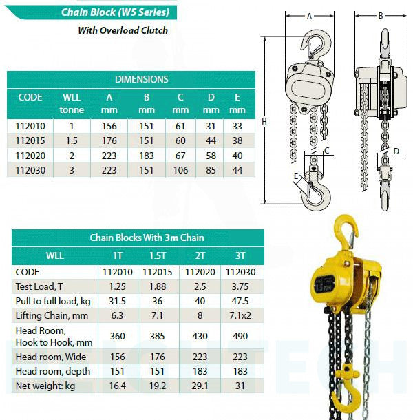 Austlift 3T 3M Chain Block Model W3