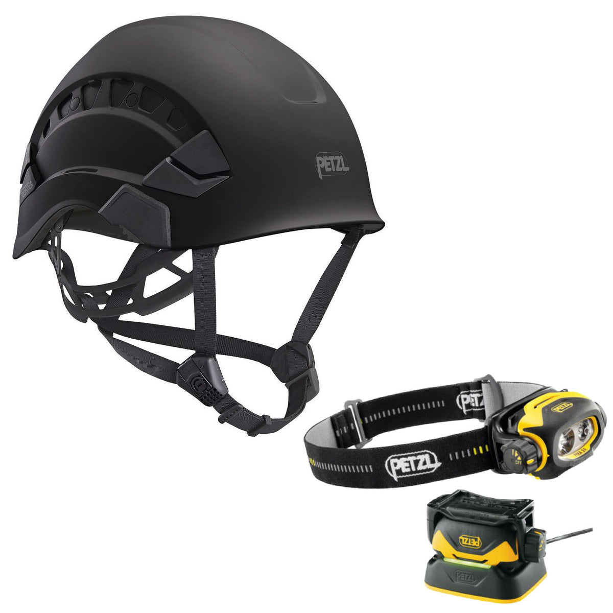 Petzl Vertex Vent Helmet Black (A010CA03) & Pixa 3R E78CHR2