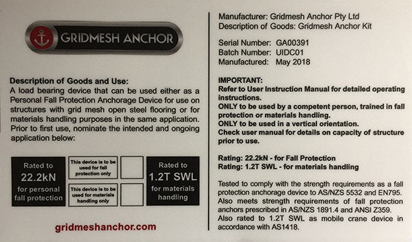 Gridmesh Anchor Kit for Materials Handling (for lifting) (GA03)