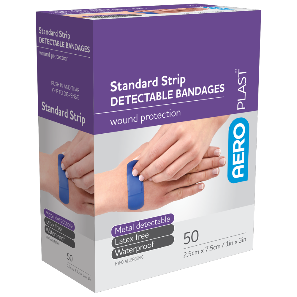 Aero Healthcare AEROPLAST Standard Detectable Strips 7.5 x 2.5cm Box/50