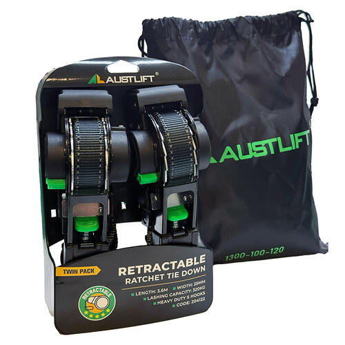 Austlift Retractable Ratchet tie down - 25mmx3.6M LC 320 kg
