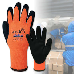 Bastion Modina  Cut 3 Orange Acrylic  Thermal  Gloves - Black Sandy Latex Coating