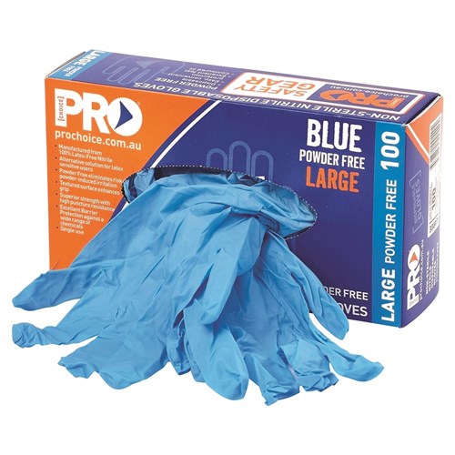 ProChoice LARGE Disposable Nitrile Glove BLUE Powder Free. Box of 100 pieces (MDNPF)