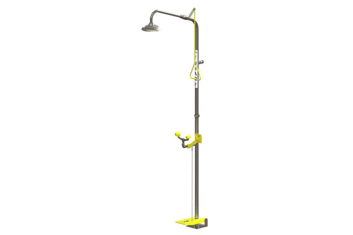 Enware Combination Emergency Shower and Hand/Foot Operated Eye/Face Wash - No Bowl - Powder Coated Finish - YELLOW