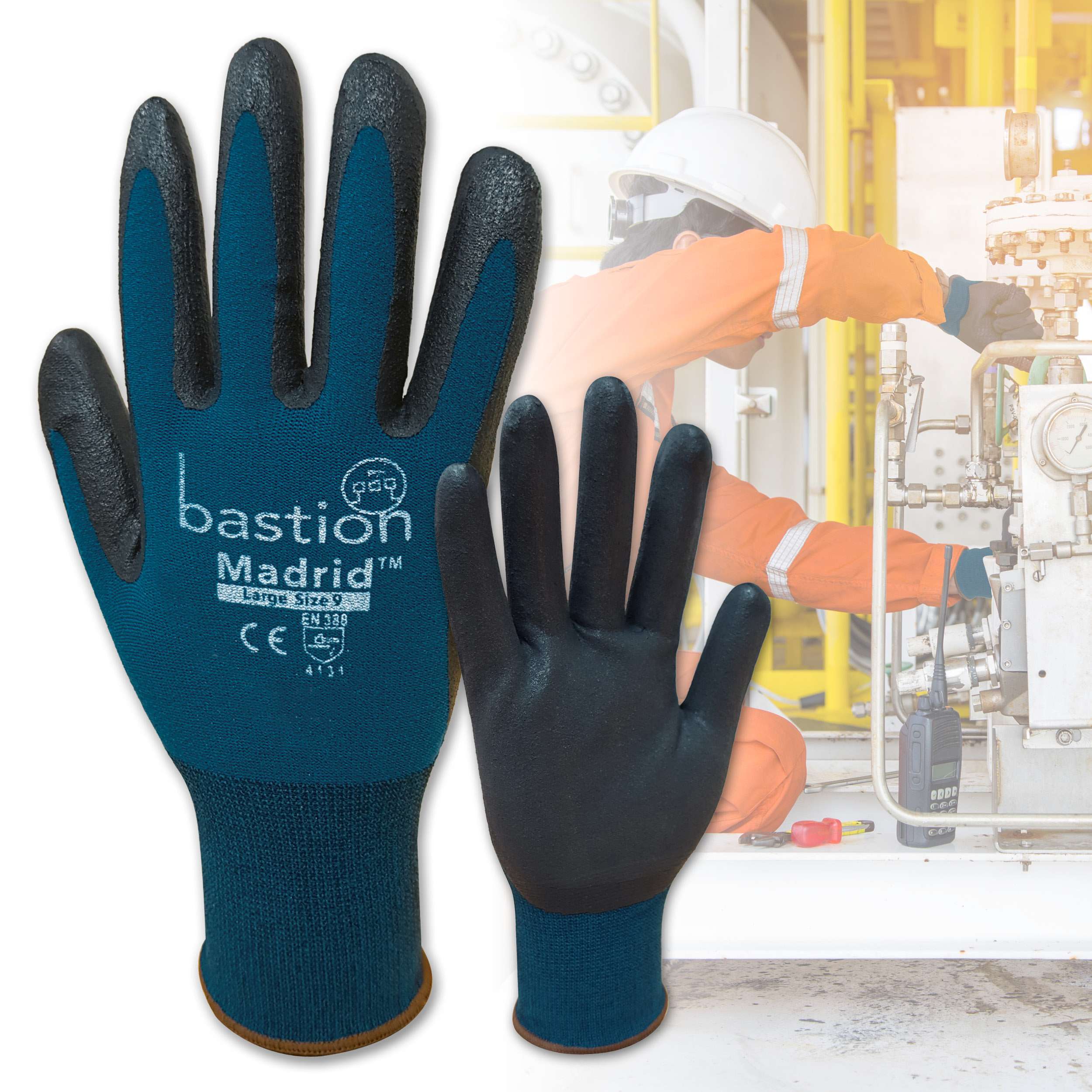 Bastion Madrid  Green  Nylon/Spandex  Gloves - Black Micro Foam Flex Nitrile Coating