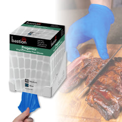 Bastion Progenics  Vinyl  Blue  Gloves  -  Powder  Free