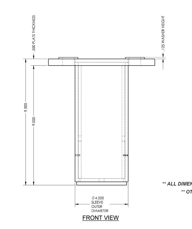 Flush floor mount sleeve for existing concrete, powder coated steel