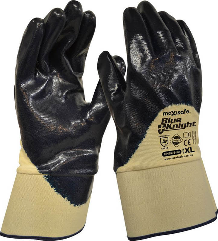 Maxisafe Blue Knight Nitrile 3/4 Dipped Glove With Safety Cuff - Xlarge (12 Pairs)