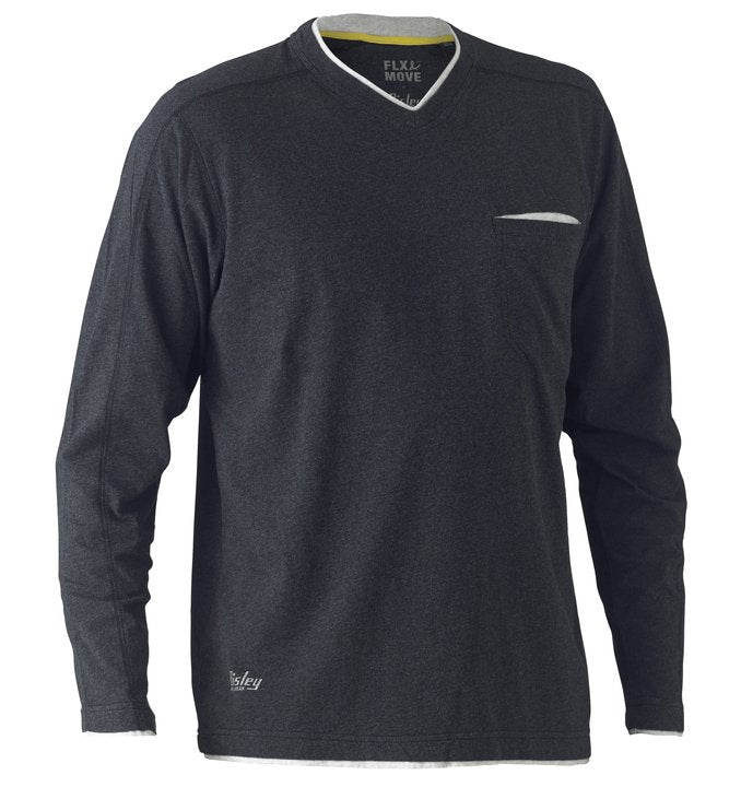 Bisley Flex & Move Cotton Rich V Neck Long Sleeve Tee