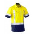 Bisley Flex & Move 2 Tone Hi Vis Stretch Utility Short Sleeve Shirt Yellow/Navy