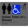 180x210mm - Braille - Silver PVC - Unisex Accessible Toilet and Shower (Left Hand) (BTS011B-LH)