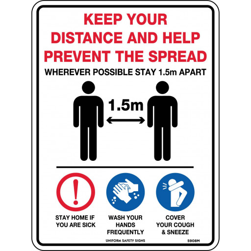 Help Prevent The Spread Social & Physical  Distancing Sign 300x255mm Poly (5908MP)