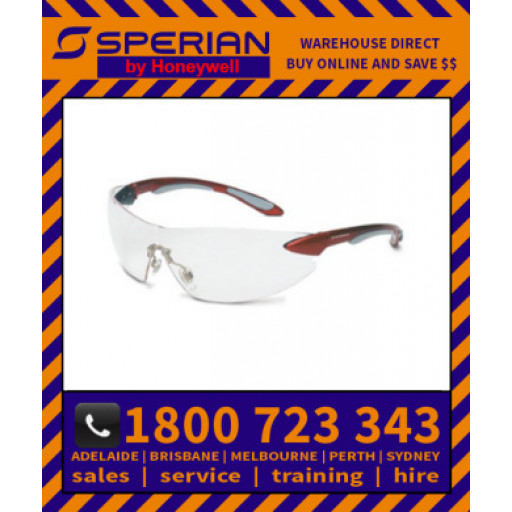 Ignite Red Silver Frame Clear Lens Hard Coat Safety Glasses
