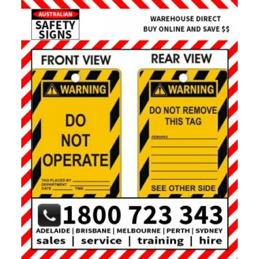 (PK100)(TAGCW2) TAG SYMBOL W DO NOT OPERATE 100x150mm CARD STOCK