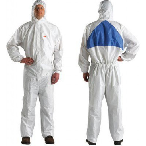 L Protective Coverall White + Blue with Blue Breathable Back Panel 3M (4540+)