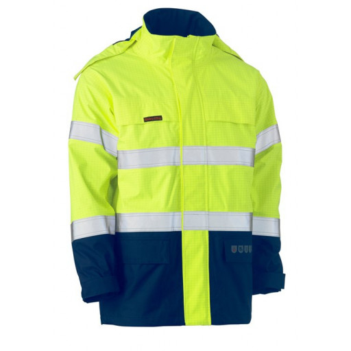 Bisley Taped 2 Tone Hi Vis FR Wet Weather Shell Jacket Yellow/Navy