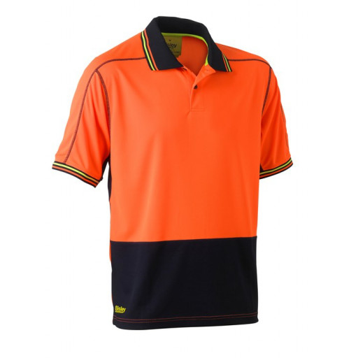 Bisley 2 Tone Hi Vis Polyester Mesh Short Sleeve Polo Shirt Orange/Navy