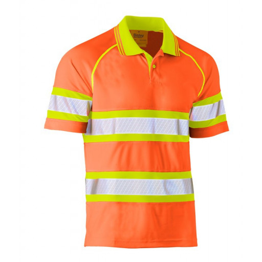 Bisley Tape Double Hi Vis Mesh Polo Short Sleeve Shirt Orange/Yellow