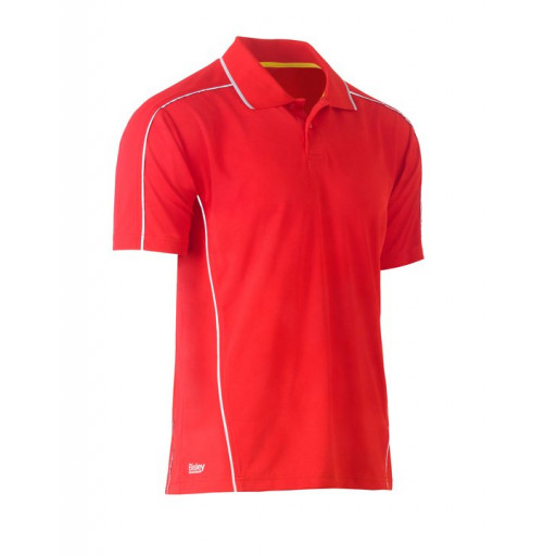 Bisley Cool Mesh Polo Shirt Red with reflective piping