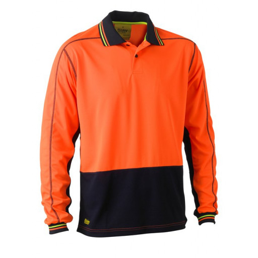 Bisley 2 Tone Hi Vis Polyester Mesh Long Sleeve Polo Shirt Orange/Navy