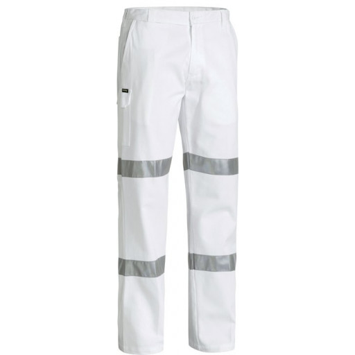 Bisley 3M Taped Cotton Drill Work Pant White