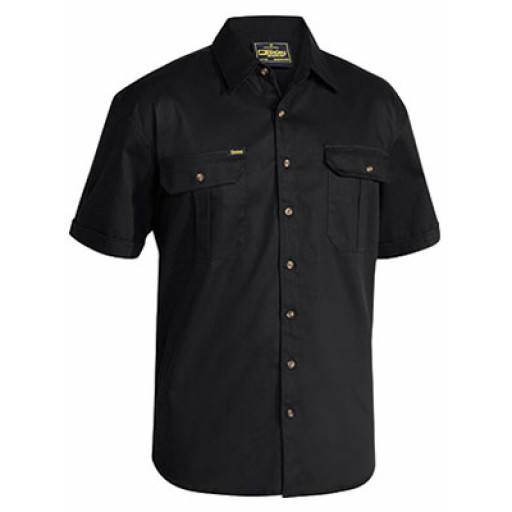 5XL Black Bisley Mens Cotton Drill Shirt Short Sleeve (BS1433_BBLK5XL)