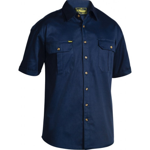 Navy Bisley Mens Cotton Drill Shirt Short Sleeve (BS1433-BPCT)
