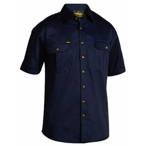 Small Navy Bisley Mens Cotton Drill Shirt Short Sleeve (BS1433_BPCTS)