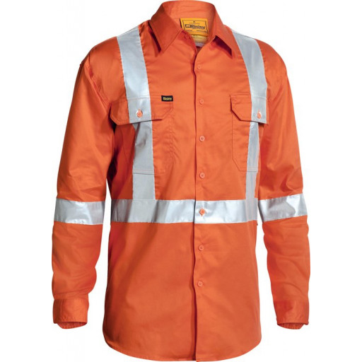 Bisley 3M X Taped Hi Vis Long Sleeve Mens Drill Long Sleeve Shirt Orange