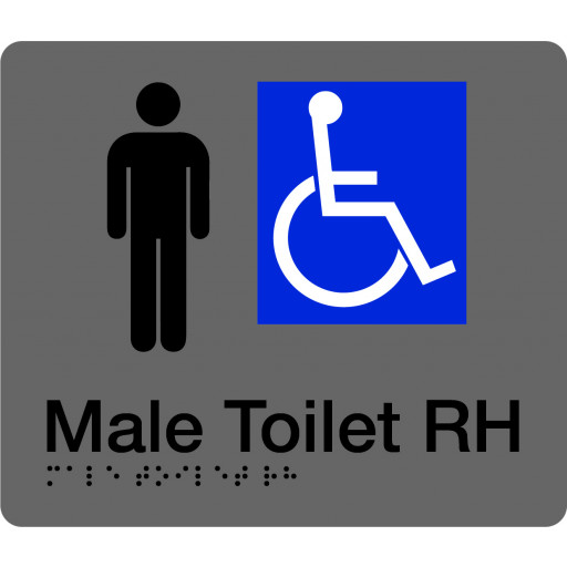 180x210mm - Braille - Silver PVC - Male Accessible Toilet (Right Hand) (BTS006B-RH)