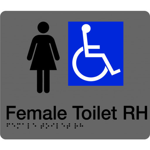 180x210mm - Braille - Silver PVC - Female Accessible Toilet (Right Hand) (BTS007B-RH)
