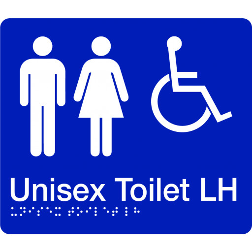 180x210mm - Braille - Blue PVC - Unisex Accessible Toilet (Left Hand) (BTS008-LH)