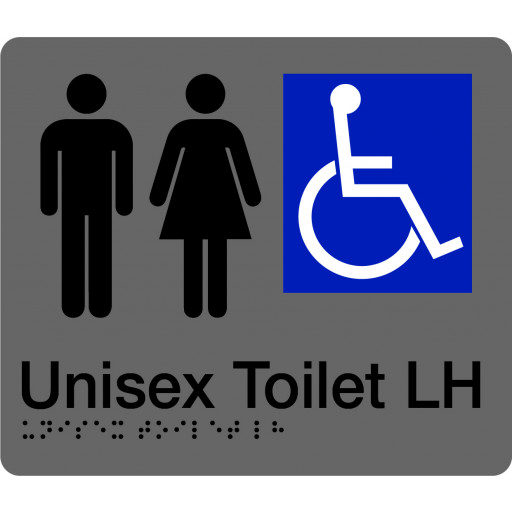 180x210mm - Braille - Silver PVC - Unisex Accessible Toilet (Left Hand) (BTS008B-LH)