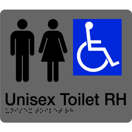 180x210mm - Braille - Silver PVC - Unisex Accessible Toilet (Right Hand) (BTS008B-RH)