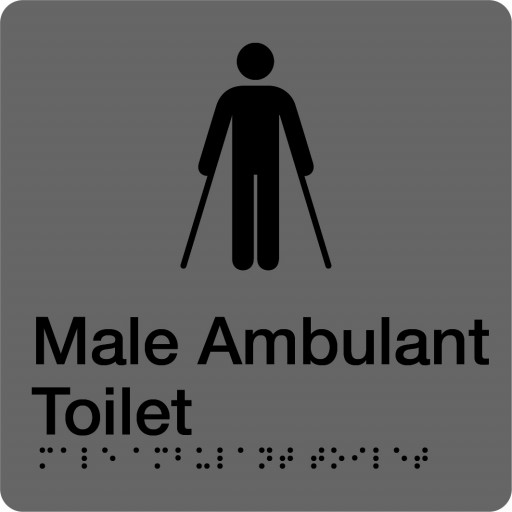 180x180mm - Braille - Silver PVC - Male Ambulant Toilet (BTS012B)