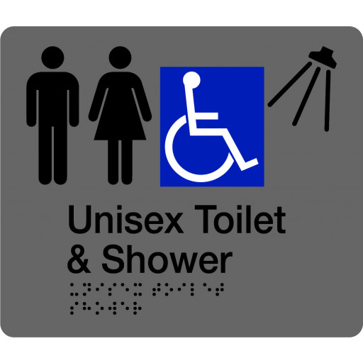 180x210mm - Braille - Silver PVC - Unisex Toilet and Shower (BTS016B)