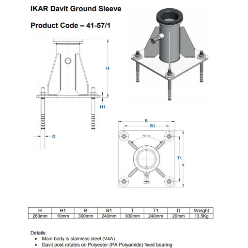 IKAR Davit Centre Stainless Steel Base Plate (41-57/1)