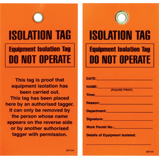 Equipment Isolation Tag Do Not Operate Pkt of 25