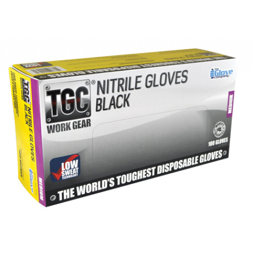 TGC (Box of 100) Black Nitrile Disposable Gloves XS