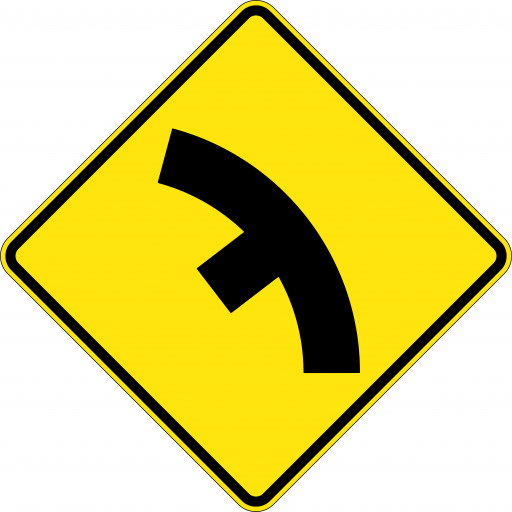 600x600mm - Aluminium - Class 1 Reflective - Side Road Junction On Curve Left (W2-10A(L))
