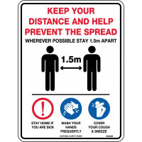 Help Prevent The Spread Social & Physical Distancing Sign 300x255mm Poly (5908MP)