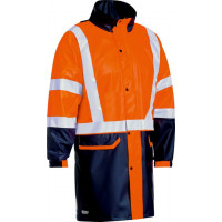 Bisley Taped 2 Tone Hi Vis Stretch PU Rain Coat Orange/Navy