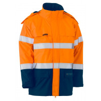 Bisley Taped 2 Tone Hi Vis FR Wet Weather Shell Jacket Orange/Navy