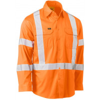Bisley Taped X Back Cool Lightweight Hi Vis Drill Long Sleeve Shirt Rail Orange