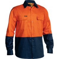 Bisley 2 Tone Hi Vis Drill Long Sleeve Shirt Orange/Navy